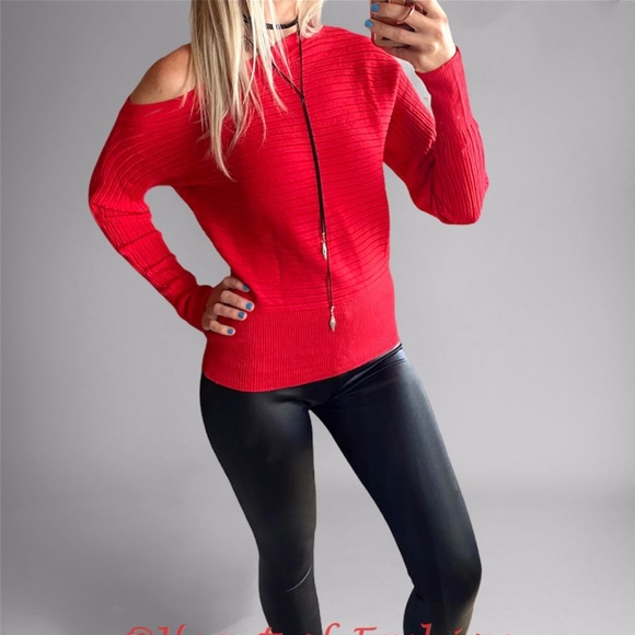 Off Shoulder Dolman Soft Slouchy Sweater Top Red - Picture 1 of 6